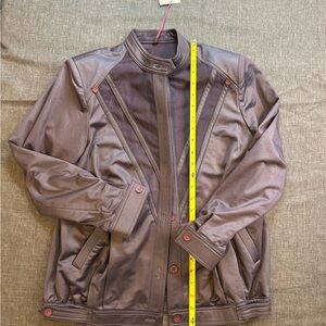 Woman’s vintage purple Leather Jacket with Contrast Panels